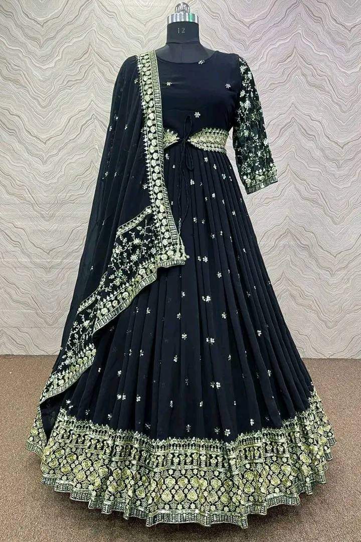 black embroidered Anarkali gown