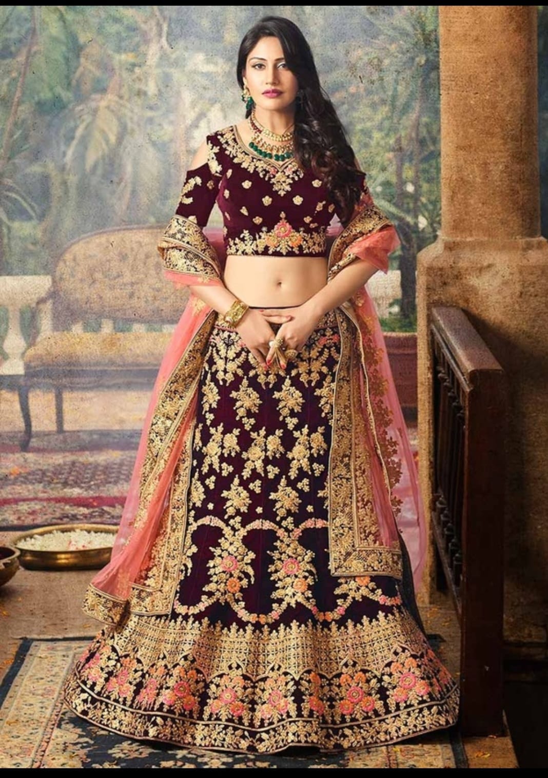 velvet bridal lehenga