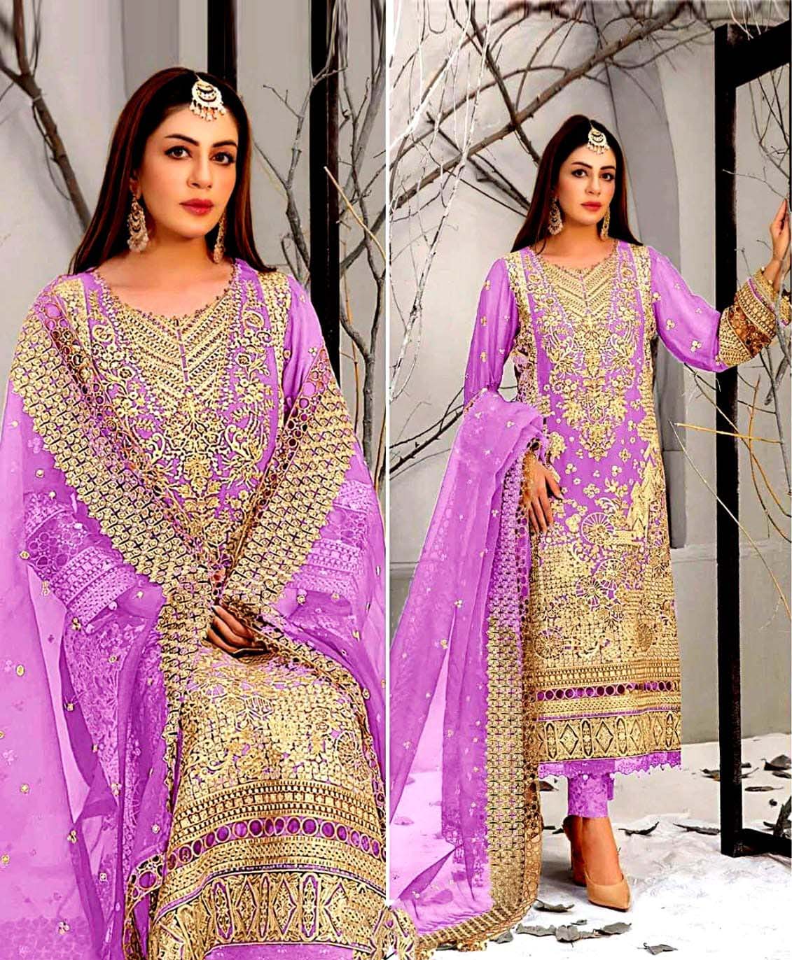 luxurious lavender and gold embroidered salwar kameez
