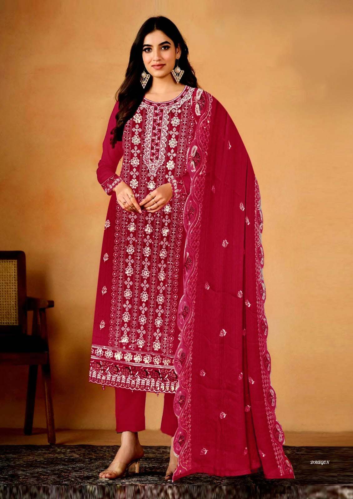 deep maroon embroidered salwar kameez