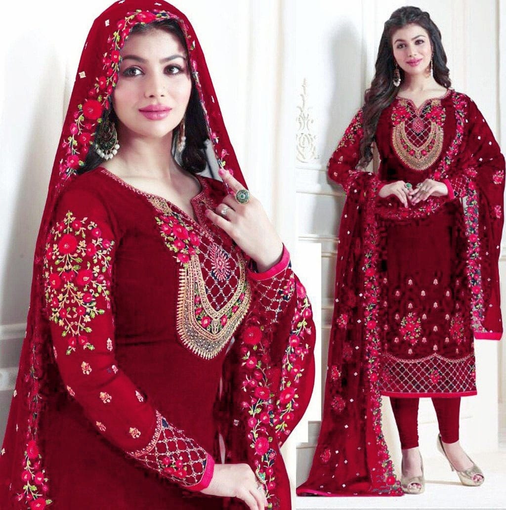 traditional red velvet salwar kameez