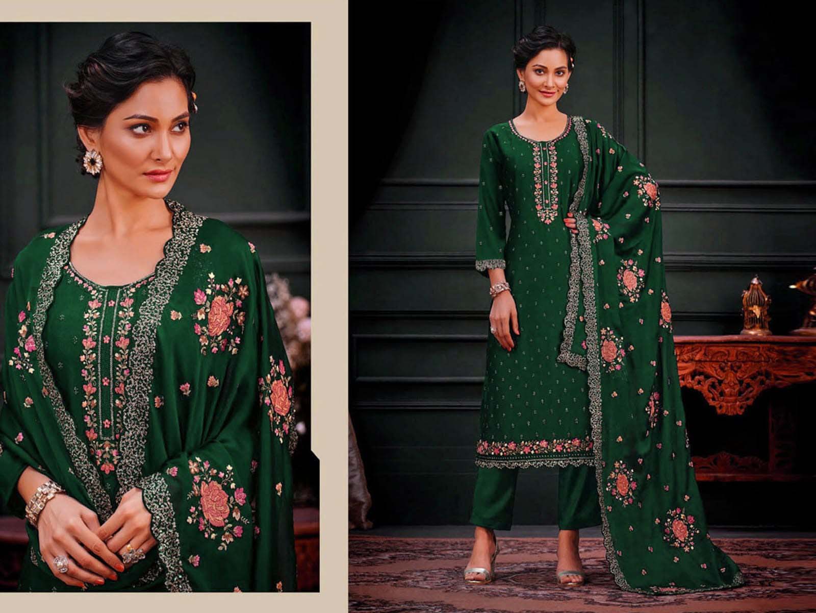 green embroidered salwar Kameez