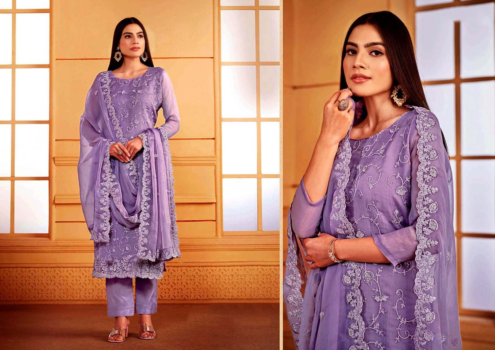 beige embroidered salwar kameez